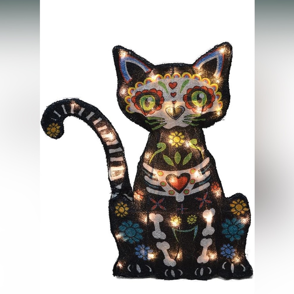 ProductWorks Spooky Town 28-Inch Day of The Dead Black Cat Outdoor Display